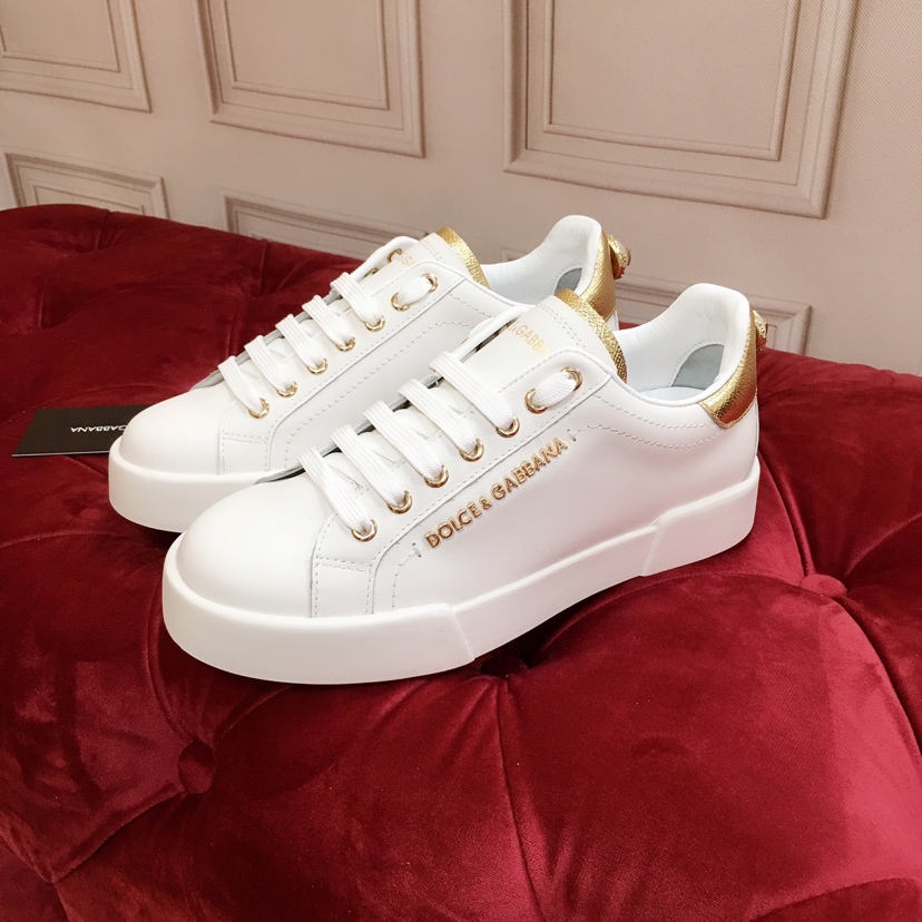 Dolce & Gabbana White Portofino Trainers With Pearl - DesignerGu