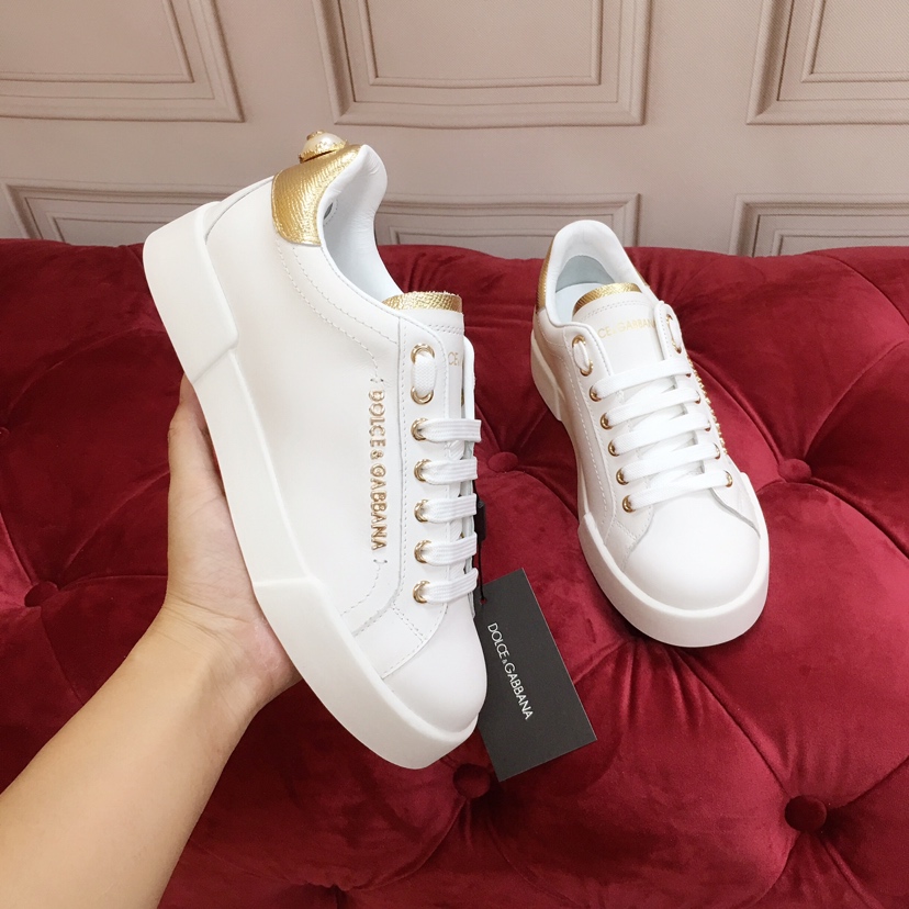 Dolce & Gabbana White Portofino Trainers With Pearl - DesignerGu