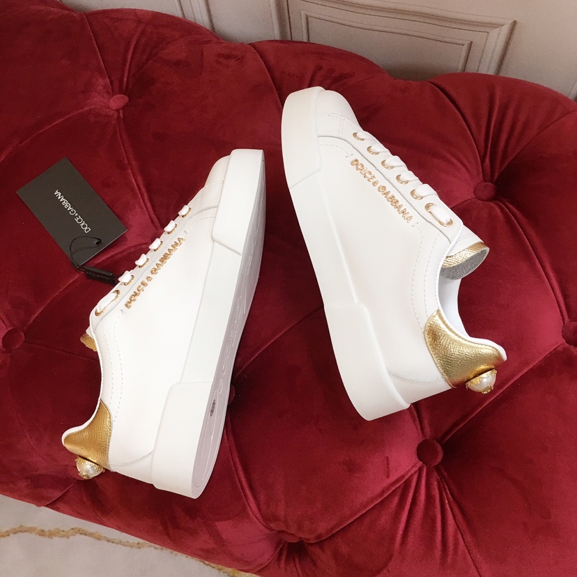 Dolce & Gabbana White Portofino Trainers With Pearl - DesignerGu