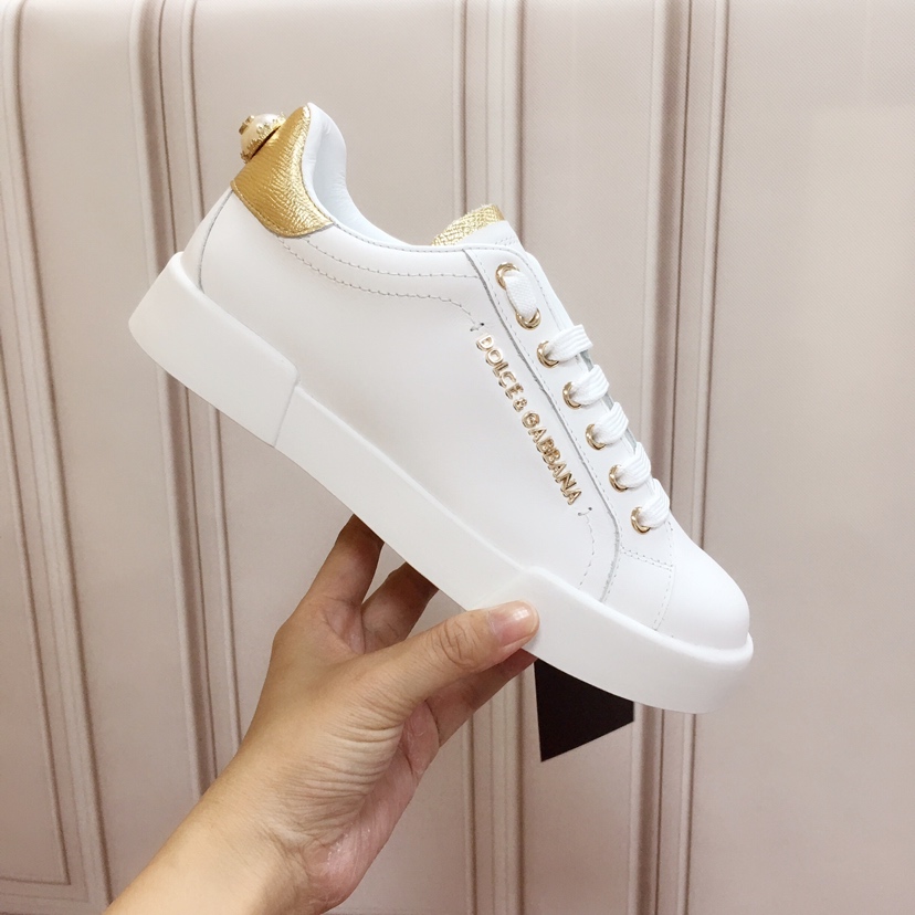 Dolce & Gabbana White Portofino Trainers With Pearl - DesignerGu