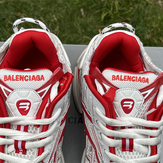 Balenciaga Runner Sneaker In White And Red Mesh And Nylon - DesignerGu