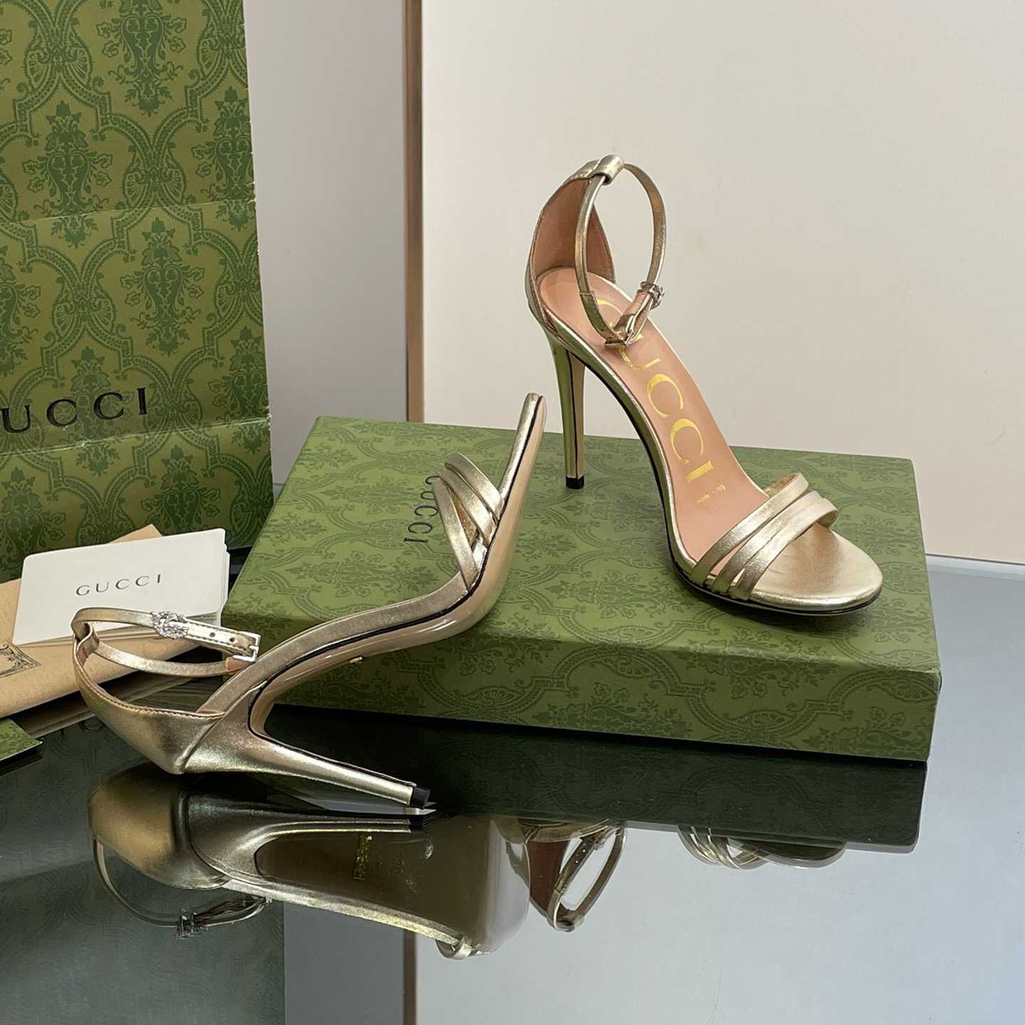 Gucci Women's Heeled Metallic Sandal - DesignerGu