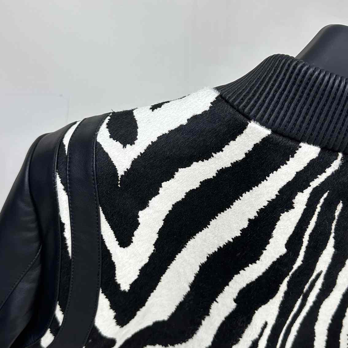 Balmain Zebra Pattern Leather Bomber Jacket - DesignerGu