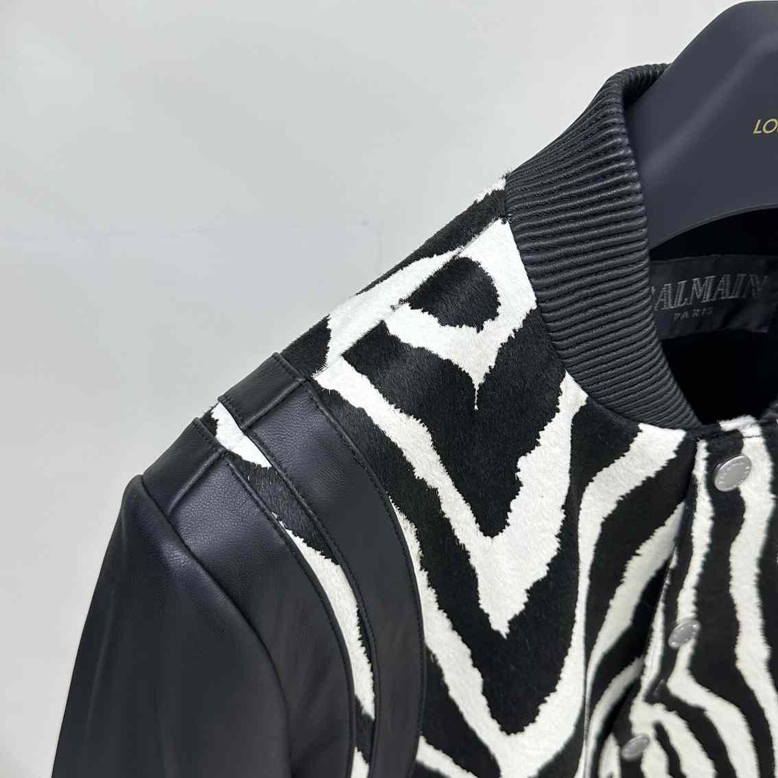 Balmain Zebra Pattern Leather Bomber Jacket - DesignerGu