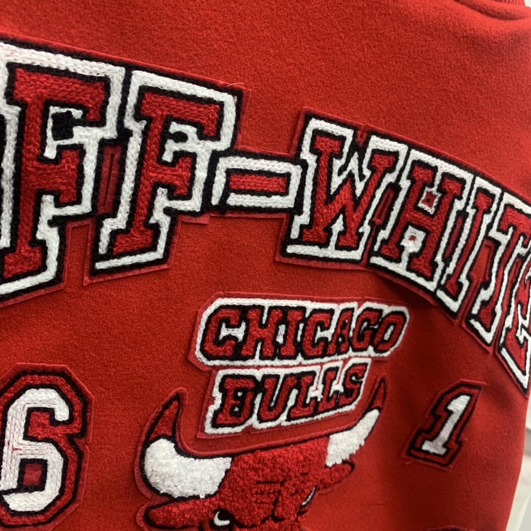 Off White C/O Chicago Bulls Varsity Jacket - DesignerGu