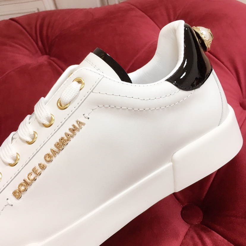 Dolce & Gabbana White Portofino Trainers With Pearl - DesignerGu