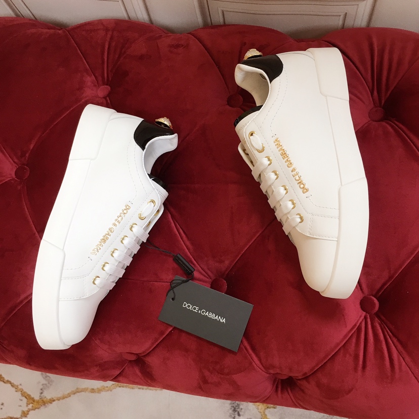 Dolce & Gabbana White Portofino Trainers With Pearl - DesignerGu