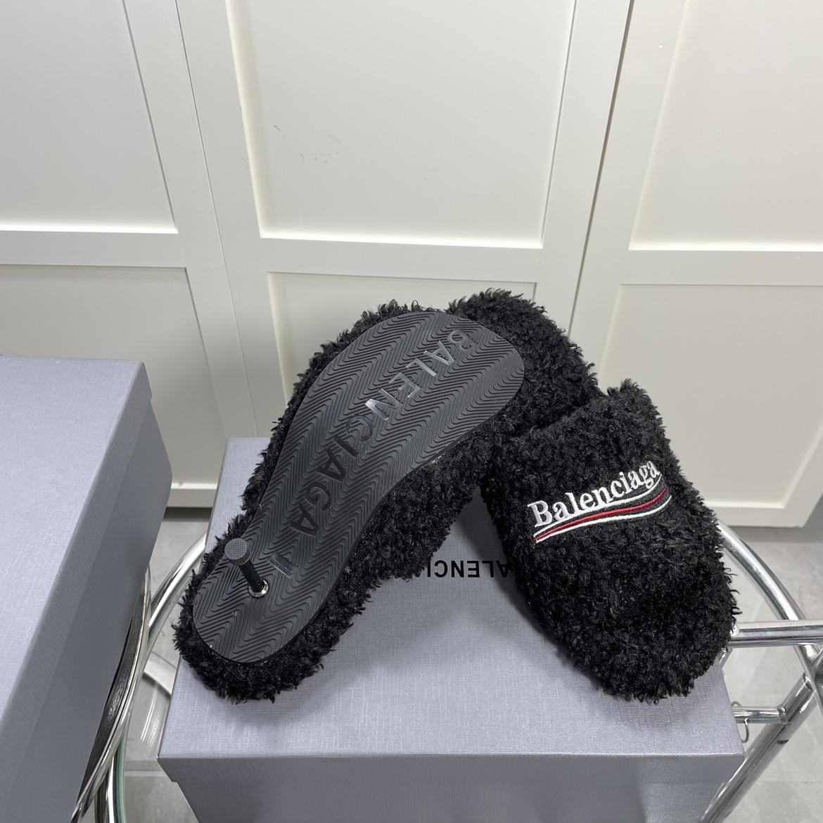 Balenciaga Furry Sandals In Black - DesignerGu