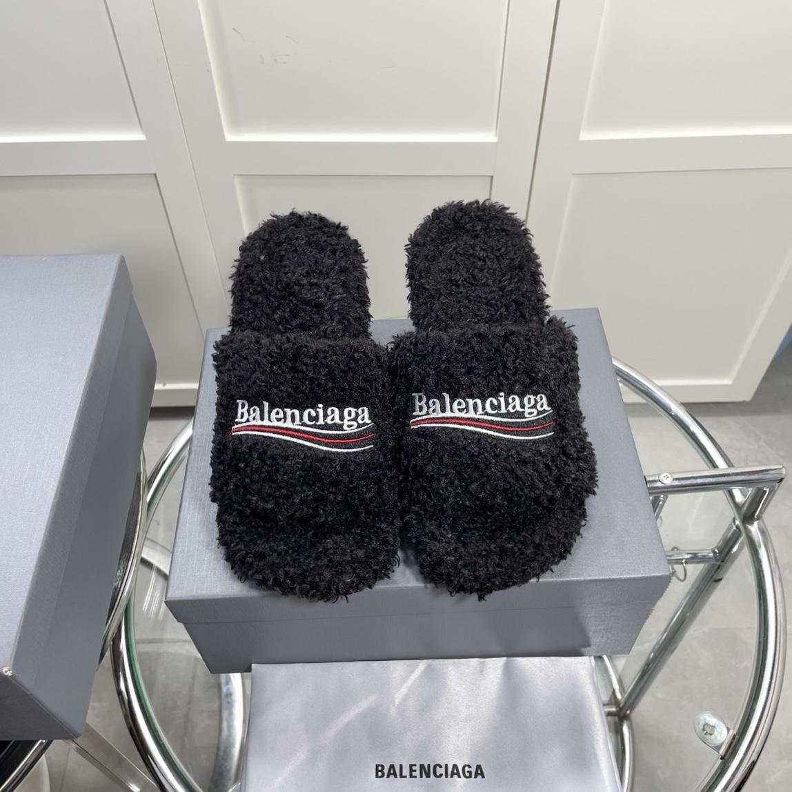 Balenciaga Furry Sandals In Black - DesignerGu