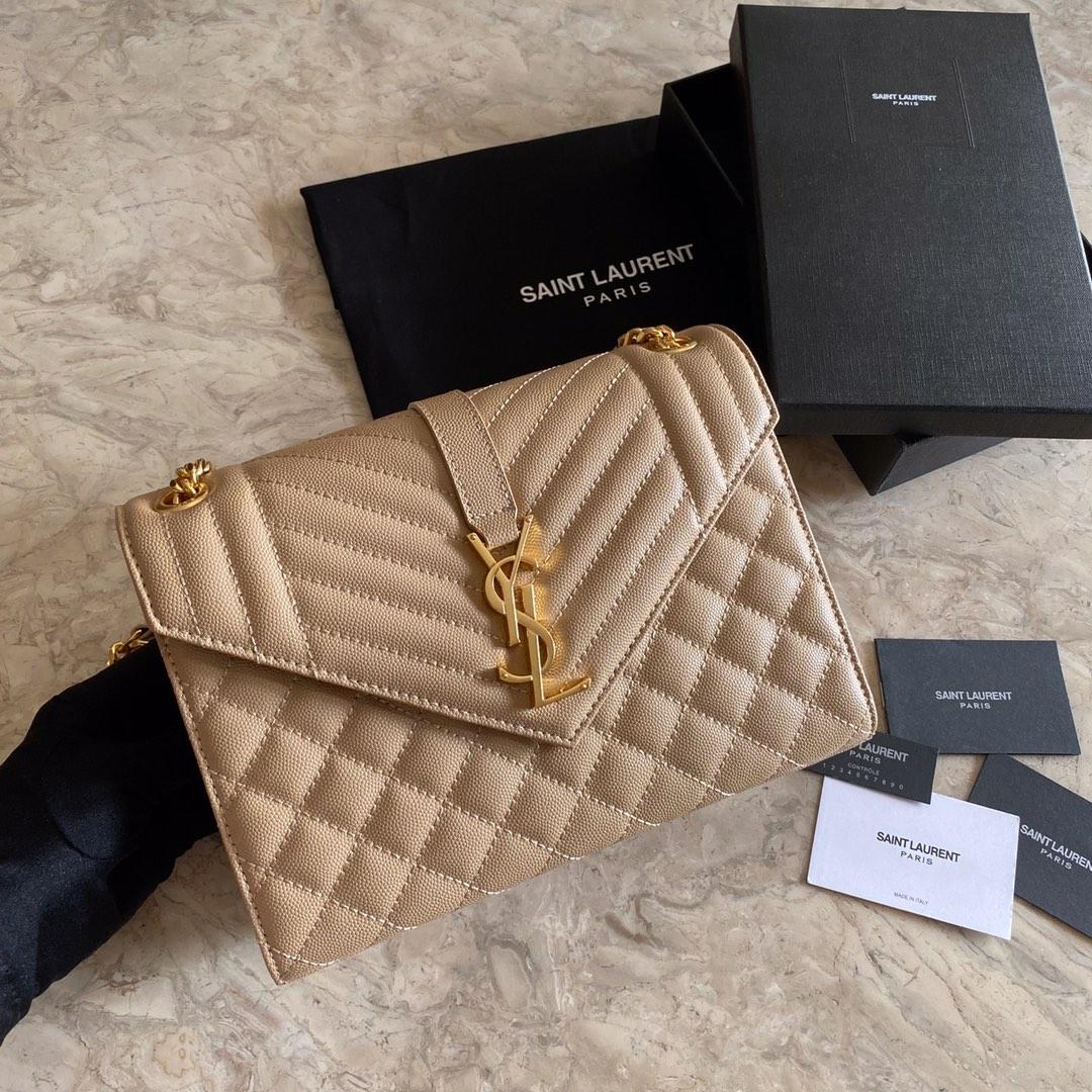 Saint Laurent Envelope Medium In Quilted Grain De Poudre Embossed Leather - DesignerGu