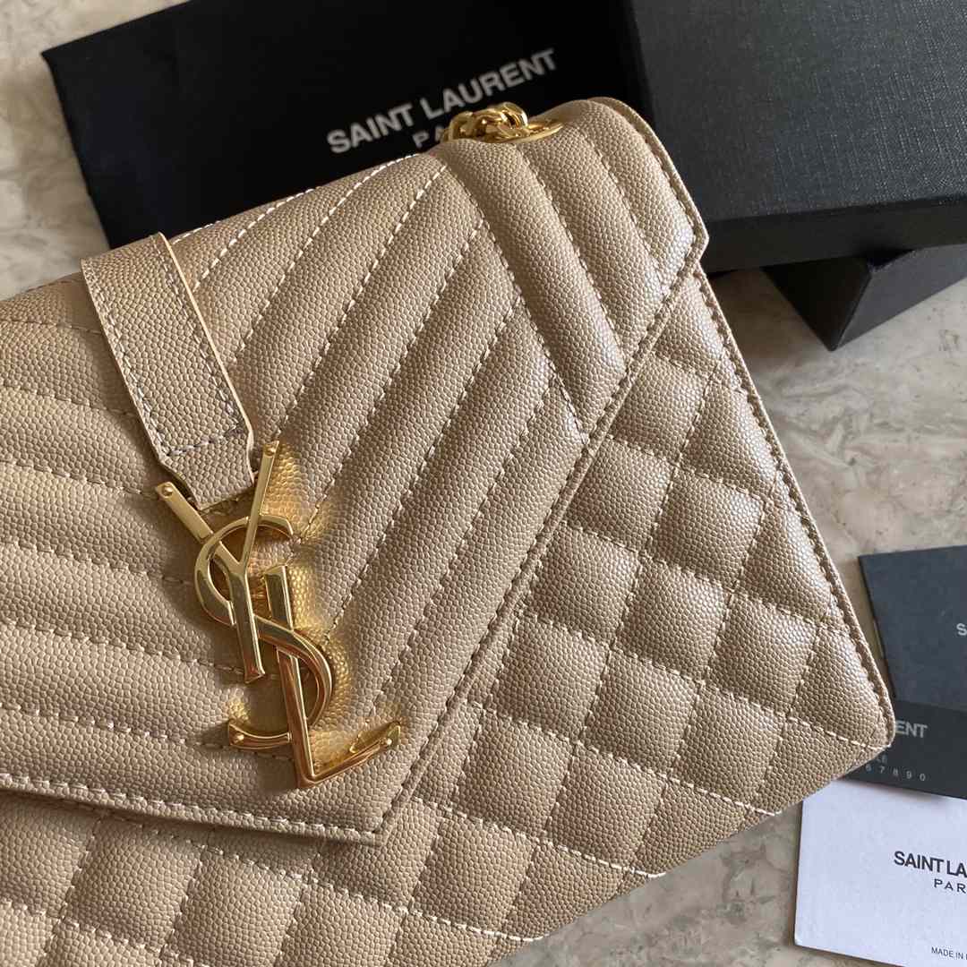 Saint Laurent Envelope Medium In Quilted Grain De Poudre Embossed Leather - DesignerGu