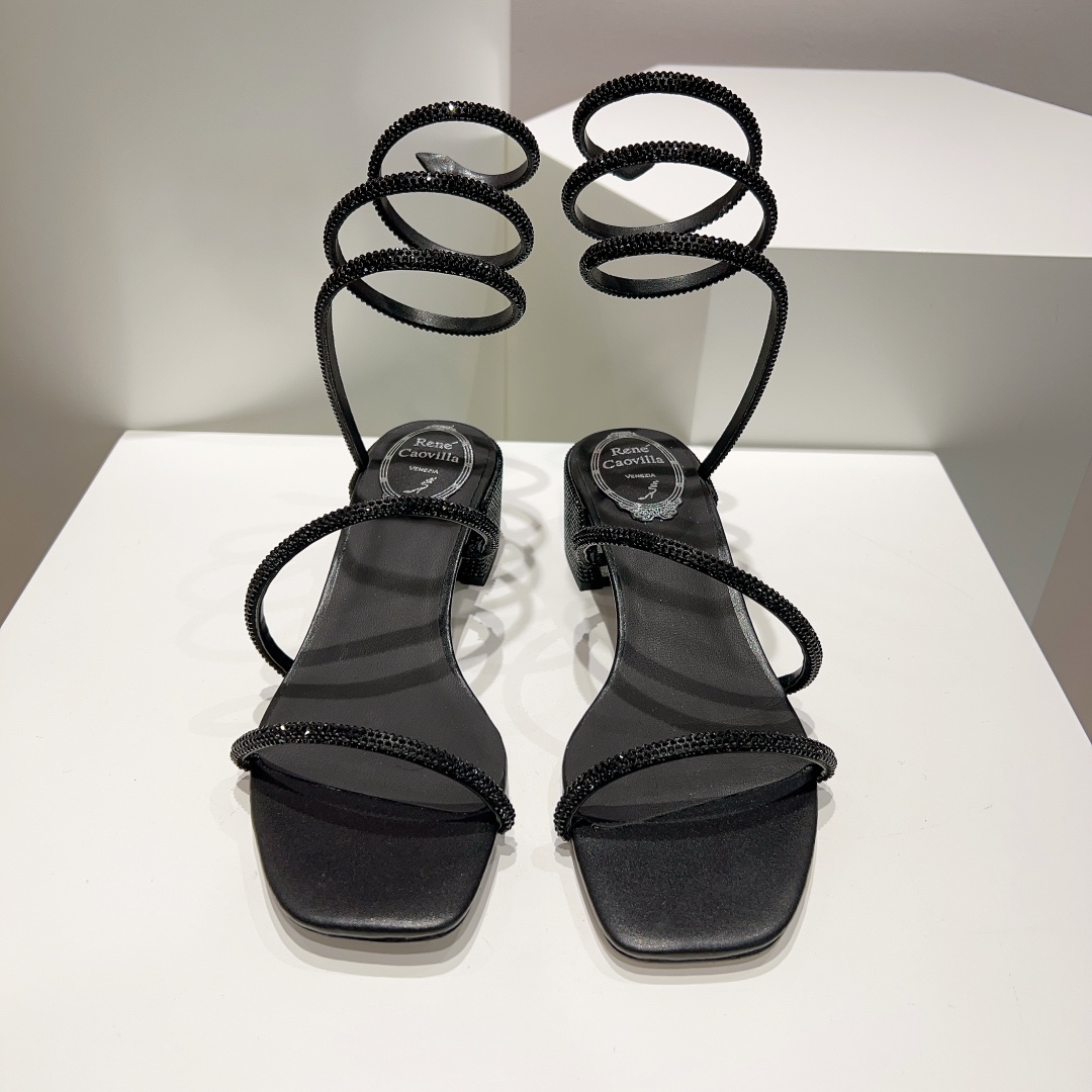 Rene Caovilla Black Low-heeled Sandals  - DesignerGu