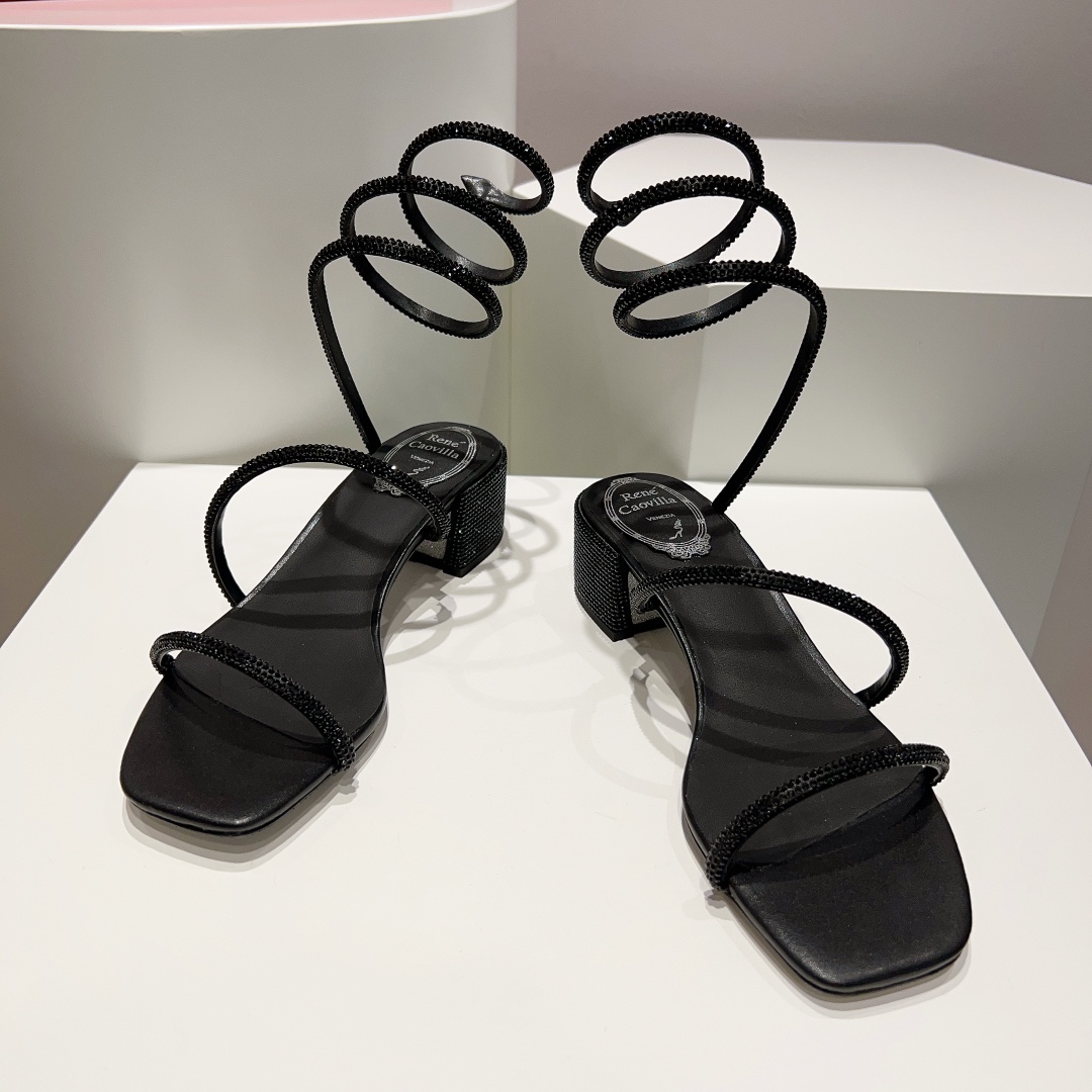 Rene Caovilla Black Low-heeled Sandals  - DesignerGu