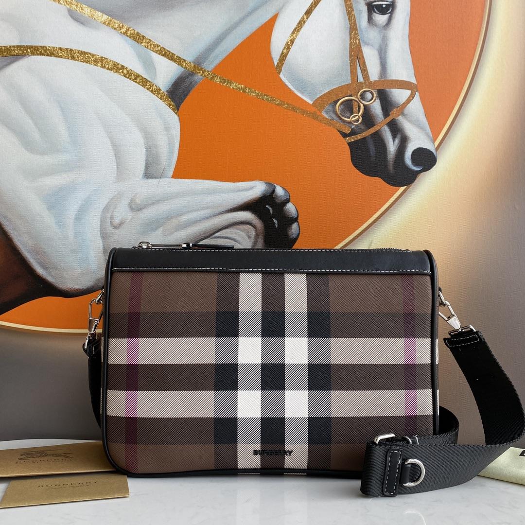 Burberry Check E-Canvas Messenger Bag  (28x 6x 19cm) - DesignerGu