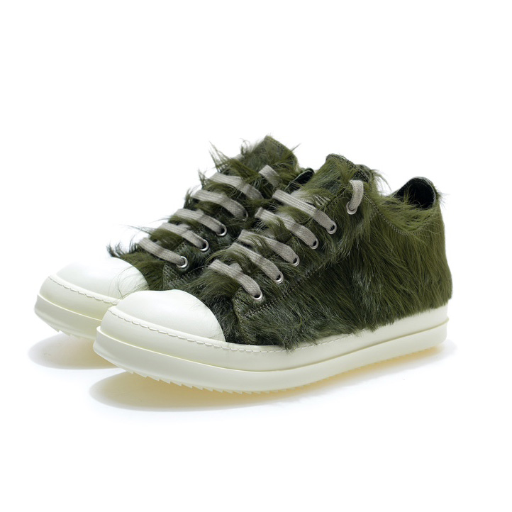 Rick Owens Green Pony Hair Low Sneakers - DesignerGu