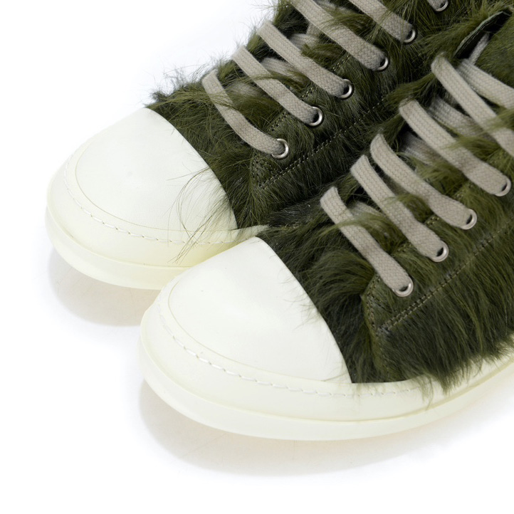 Rick Owens Green Pony Hair Low Sneakers - DesignerGu