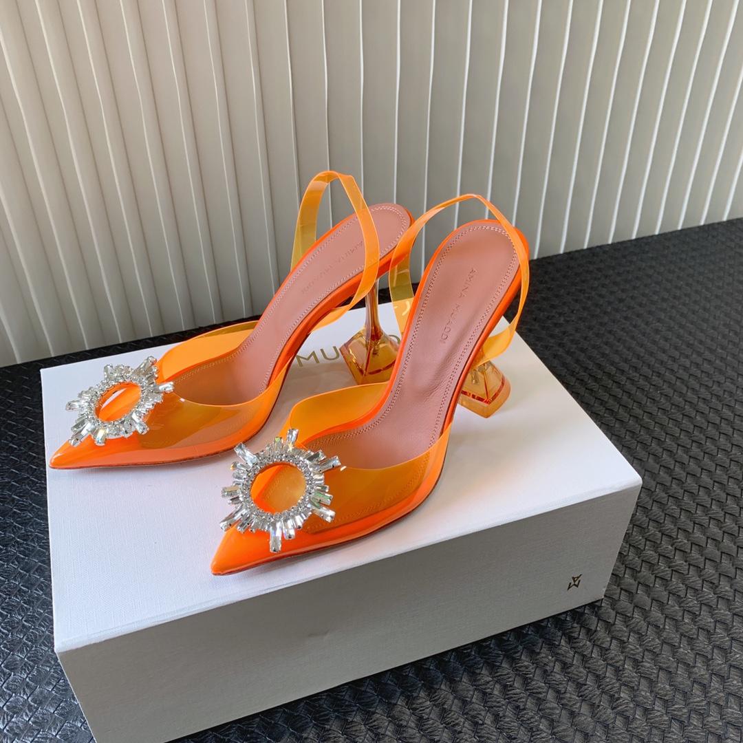 Amina Muaddi Begum Glass Orange Slingbacks - DesignerGu