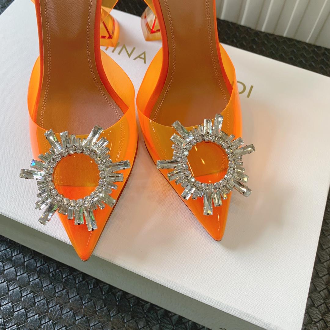 Amina Muaddi Begum Glass Orange Slingbacks - DesignerGu