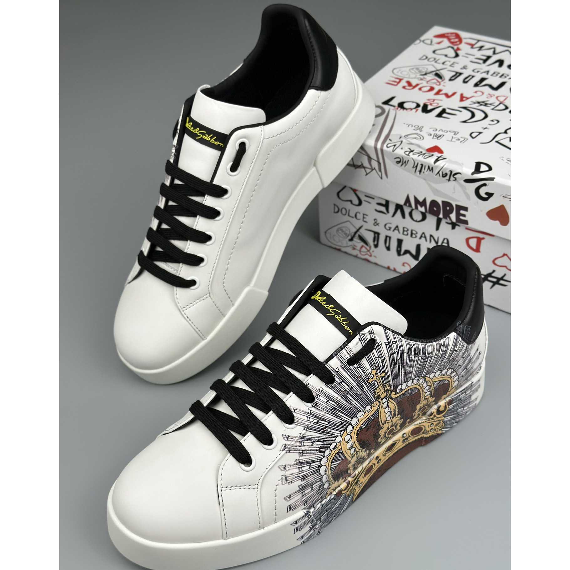 Dolce & Gabbana White Portofino Crown Sneakers - DesignerGu