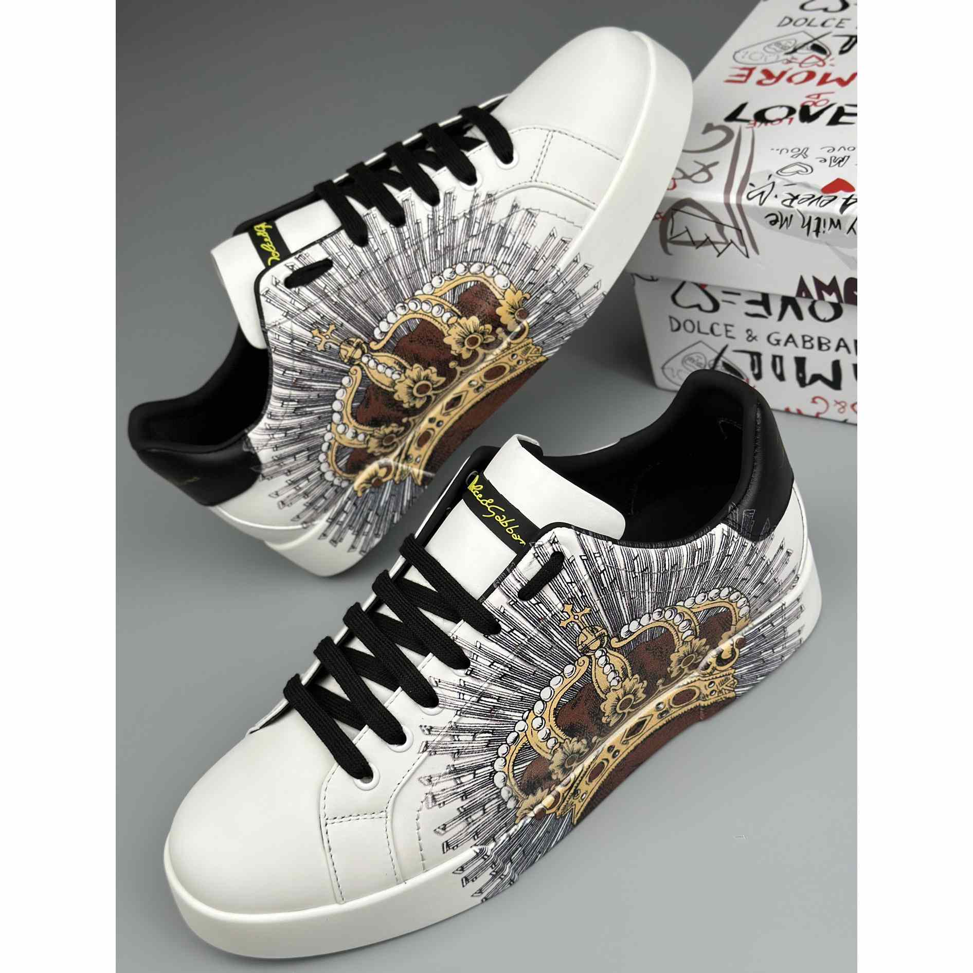 Dolce & Gabbana White Portofino Crown Sneakers - DesignerGu