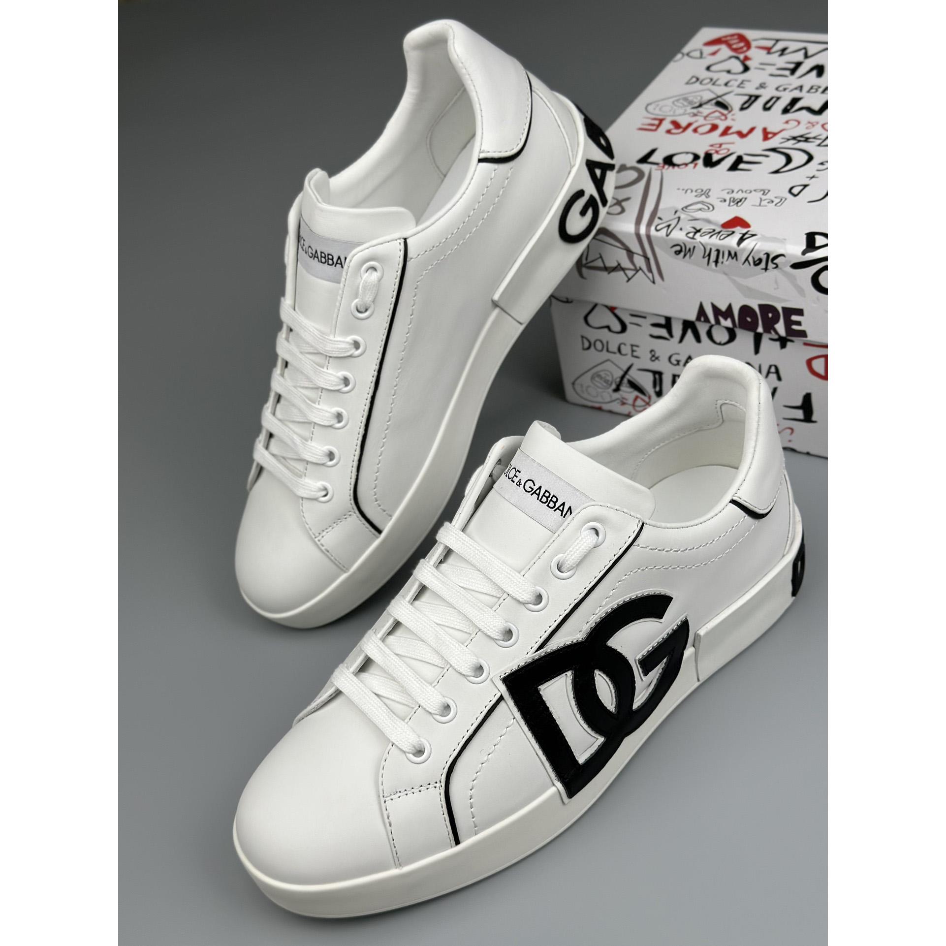 Dolce & Gabbana Calfskin Portofino Sneakers With DG Logo - DesignerGu