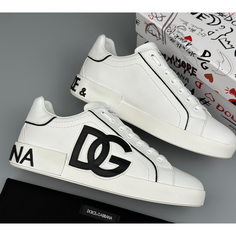 Dolce & Gabbana Calfskin Portofino Sneakers With DG Logo - DesignerGu