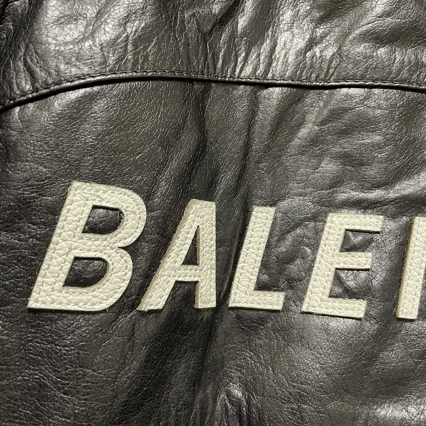 Balenciaga Contrast Logo Leather Moto Jacket - DesignerGu