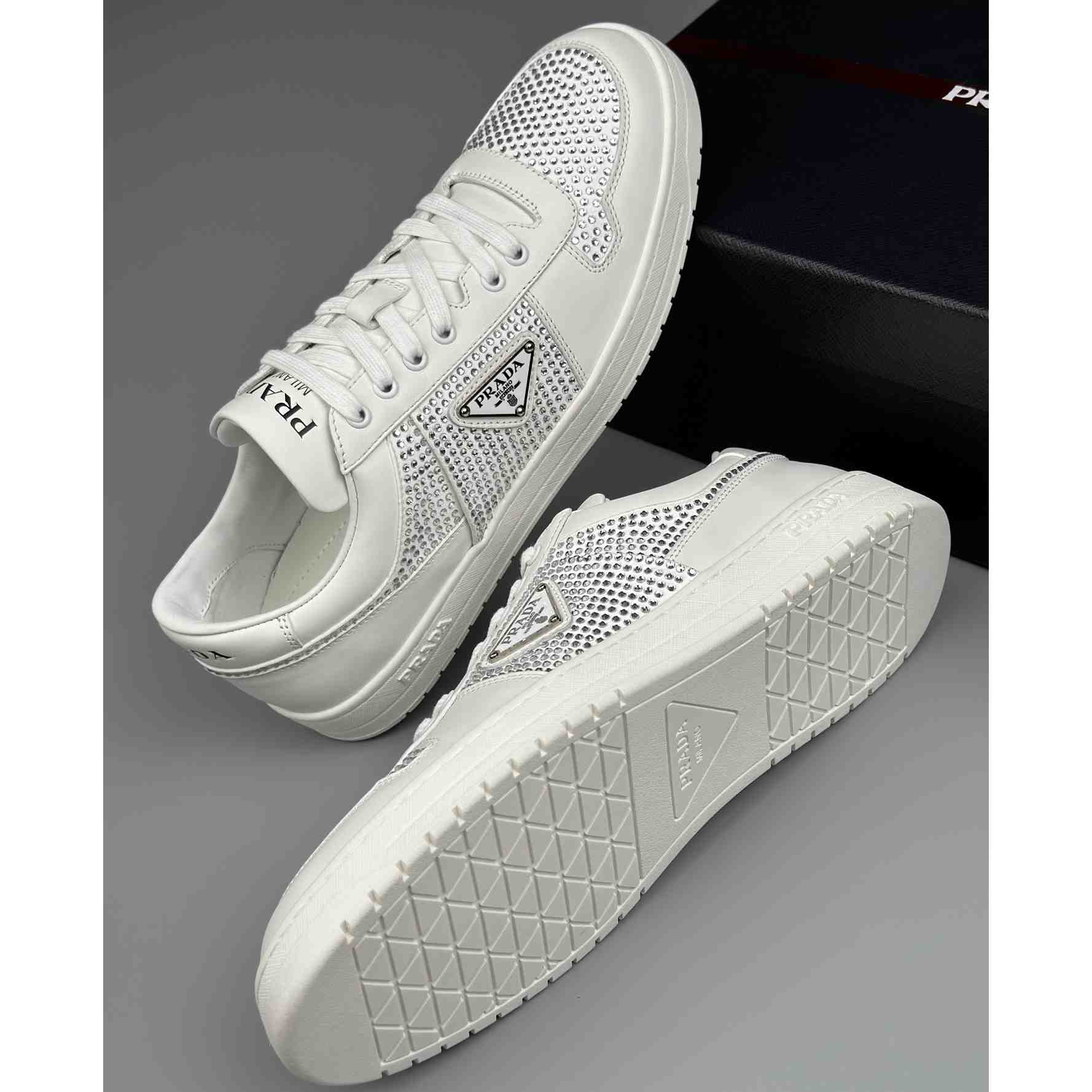 Prada Leather Sneakers With Crystals - DesignerGu