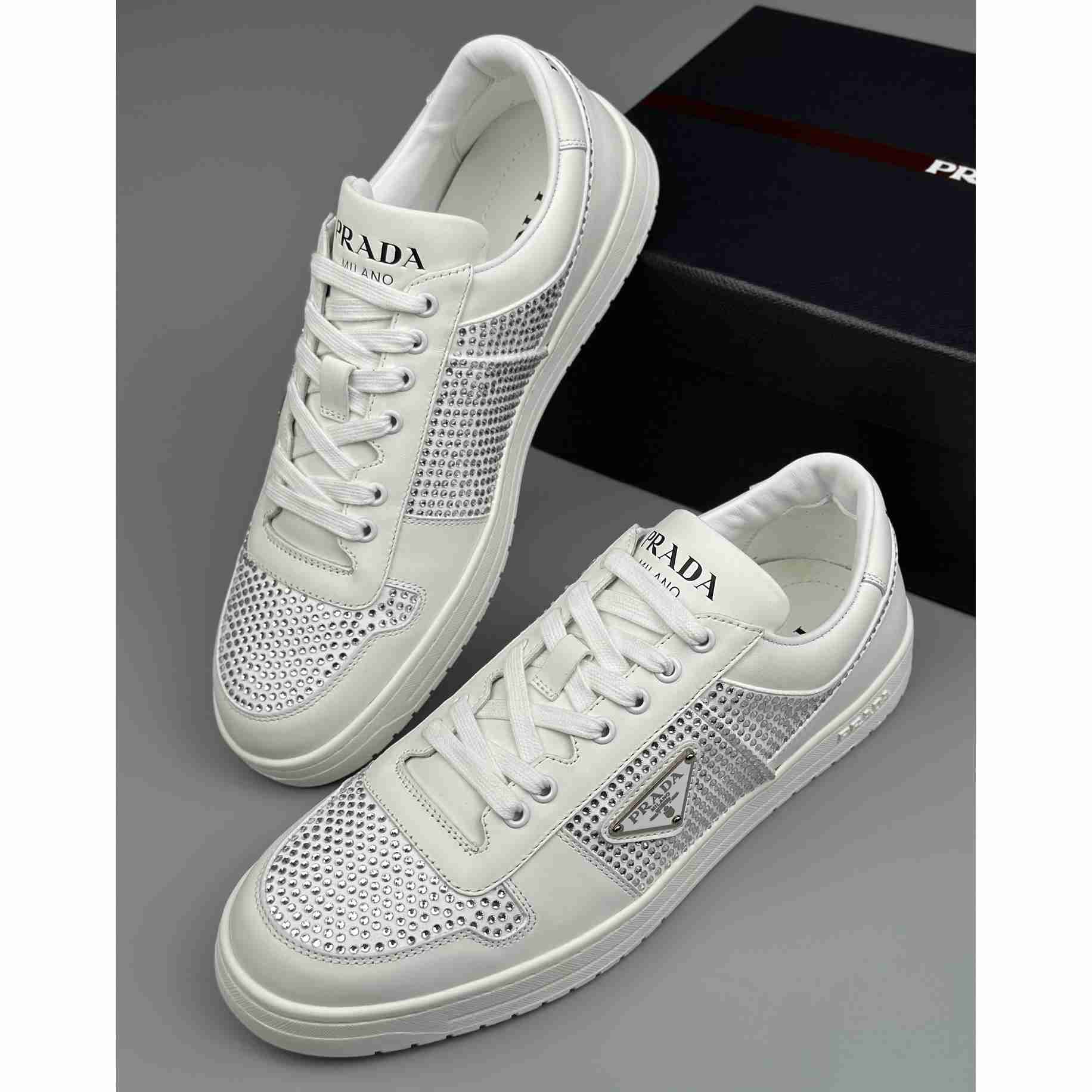 Prada Leather Sneakers With Crystals - DesignerGu