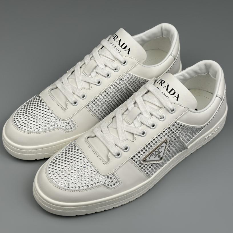 Prada Leather Sneakers With Crystals - DesignerGu