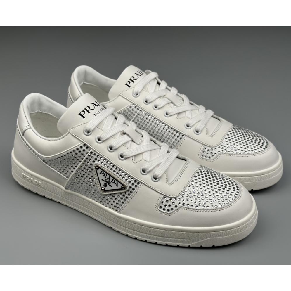 Prada Leather Sneakers With Crystals - DesignerGu