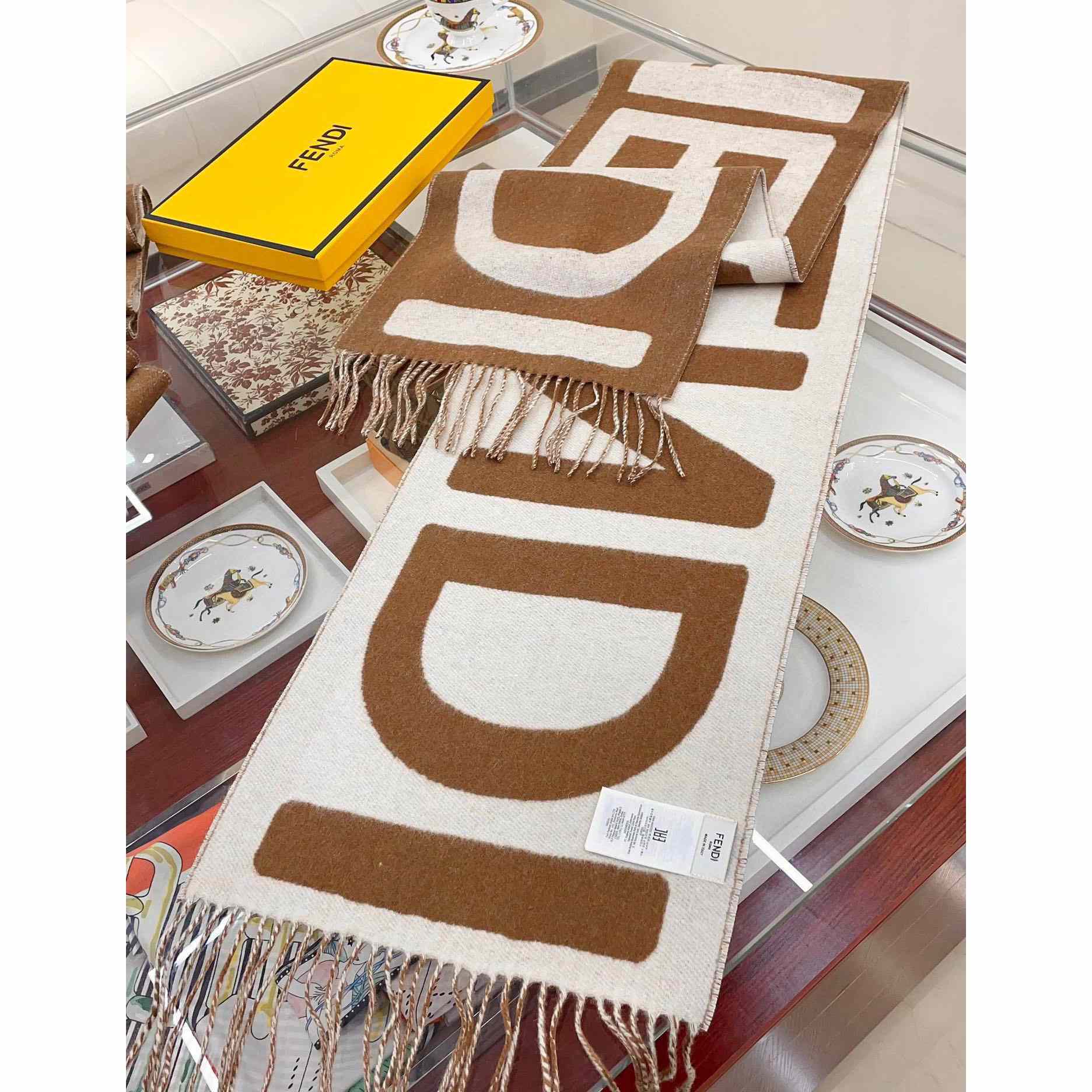 Fendi Brown And Beige Wool Scarf - DesignerGu