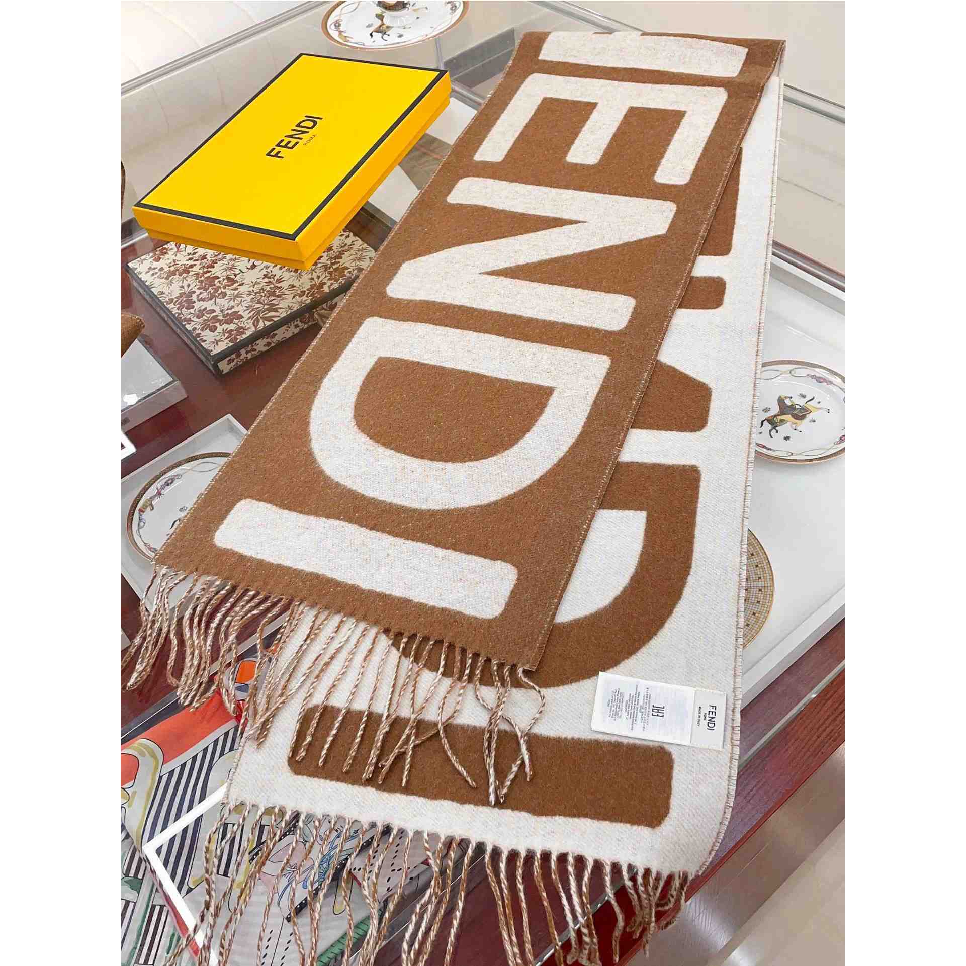 Fendi Brown And Beige Wool Scarf - DesignerGu