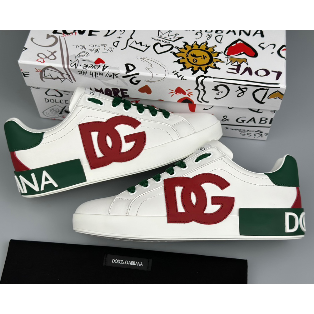 Dolce & Gabbana Calfskin Portofino Sneakers With DG Logo - DesignerGu