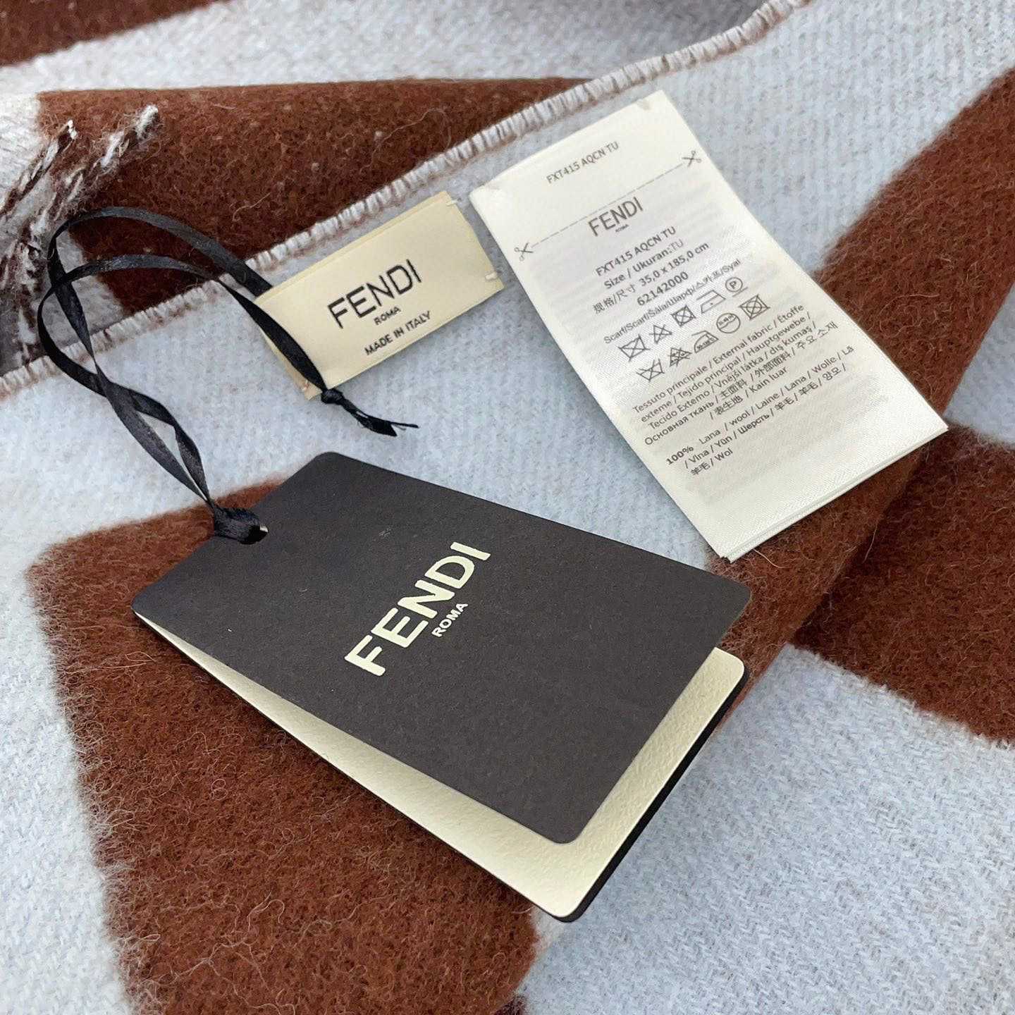 Fendi Brown And Light Blue Wool Scarf  - DesignerGu