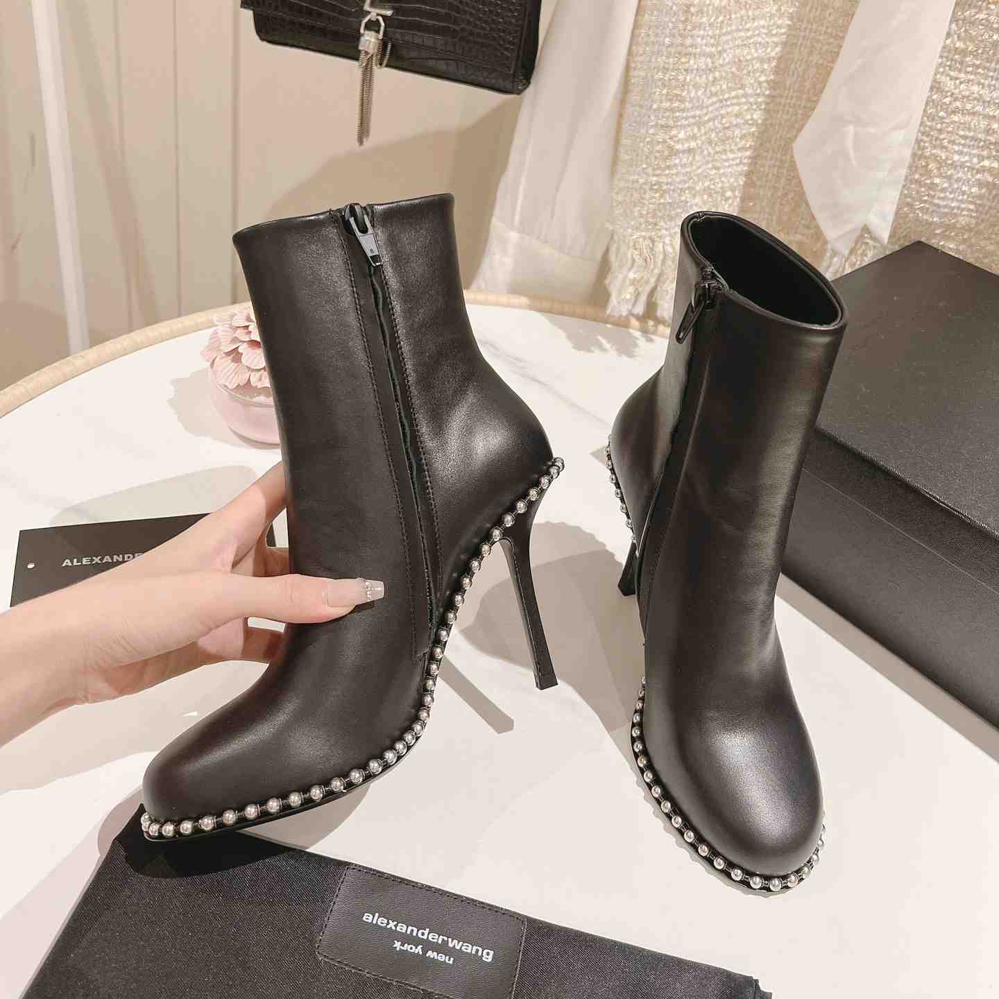 Alexander Wang Nova Round Toe Ankle Boot In Leather - DesignerGu