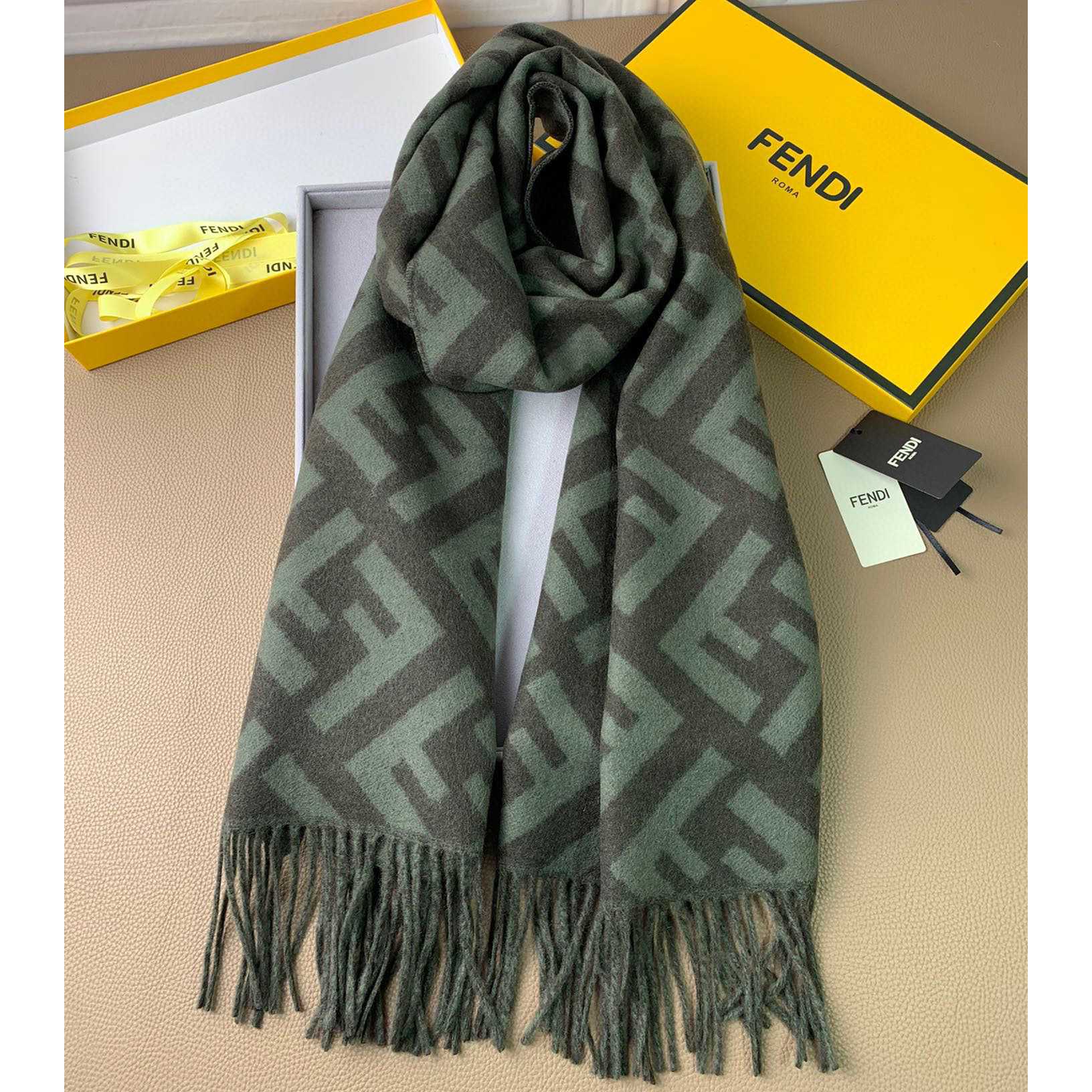 Fendi Green Cashmere Scarf - DesignerGu