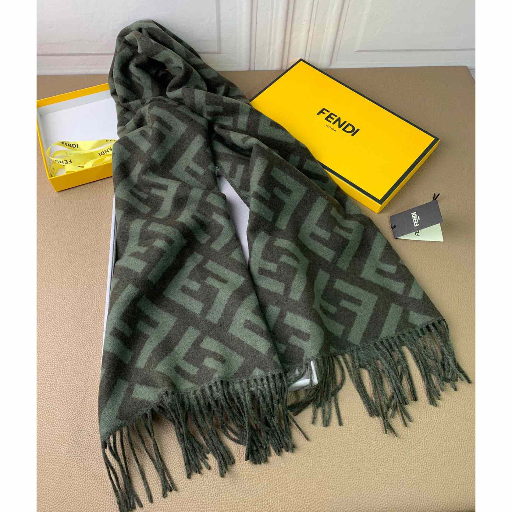 Fendi Green Cashmere Scarf - DesignerGu