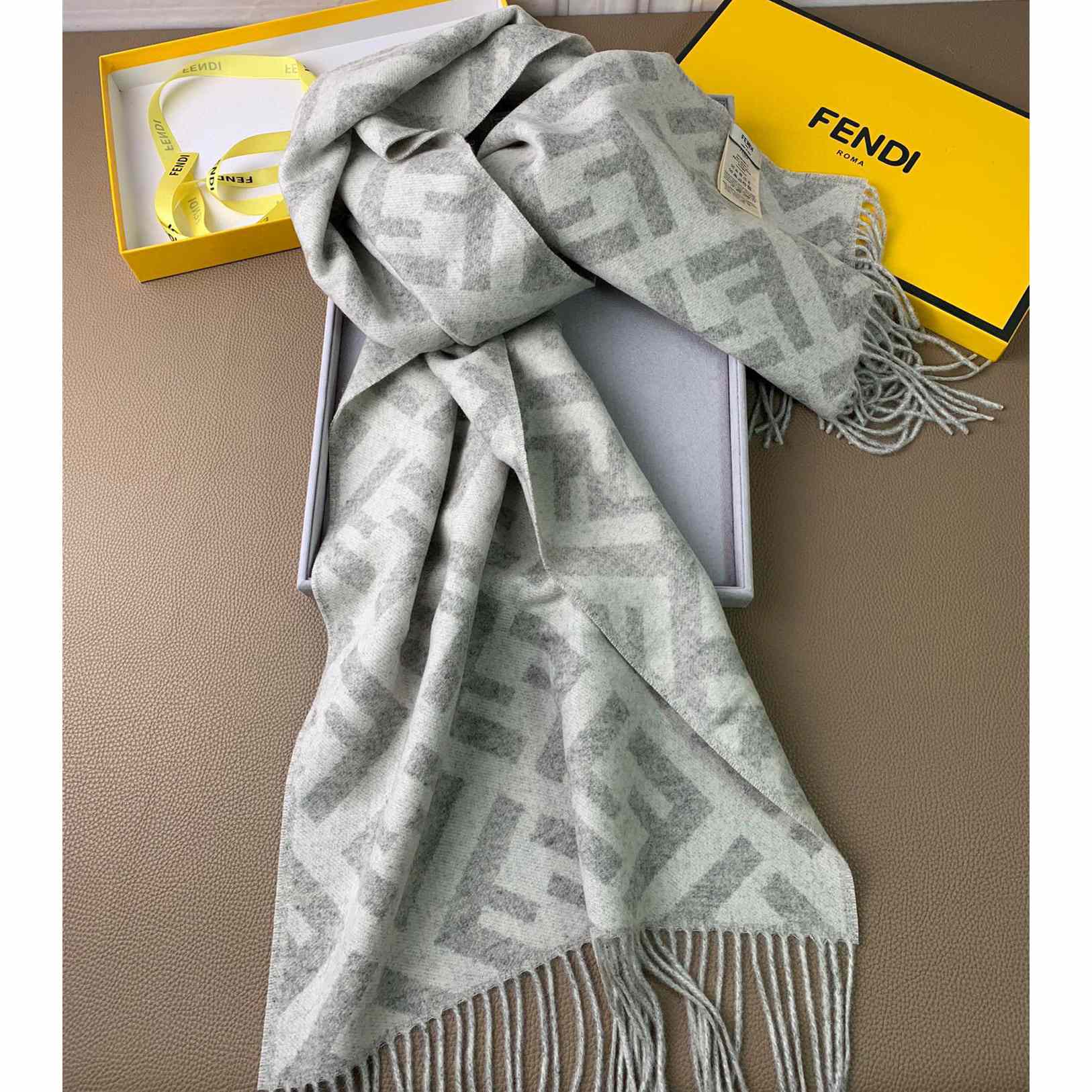 Fendi Pale Grey Cashmere Scarf - DesignerGu