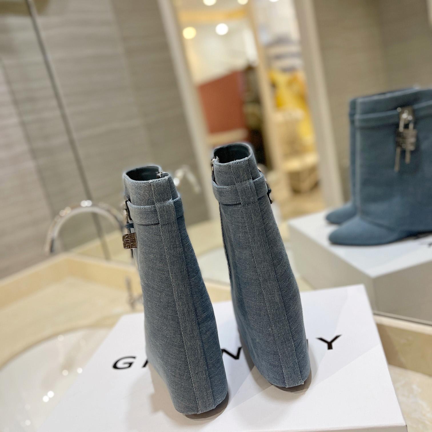 Givenchy Shark Lock Ankle Boots In Denim - DesignerGu