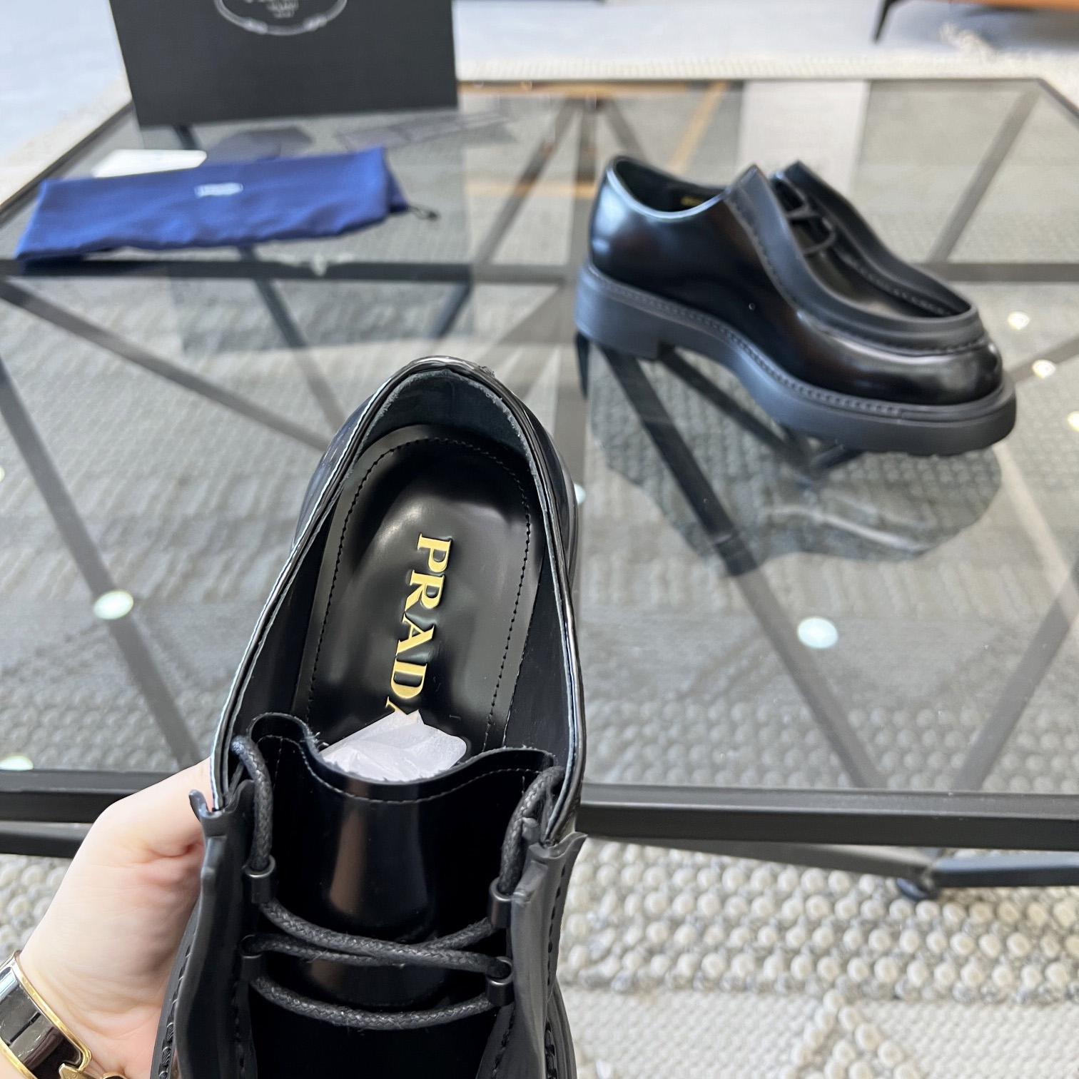 Prada Brushed Leather Lace-up Shoes - DesignerGu