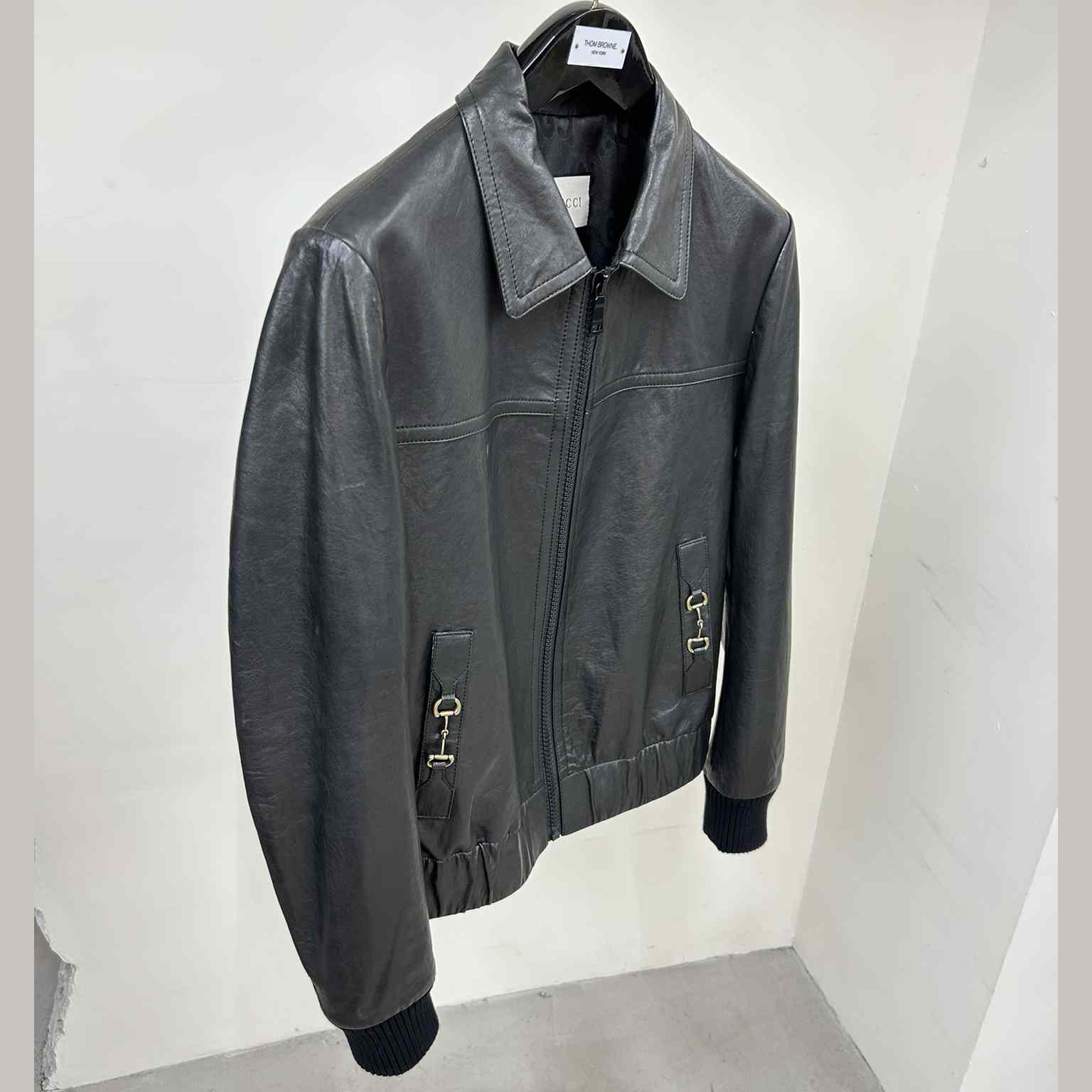 Gucci Leather Bomber Jacket - DesignerGu