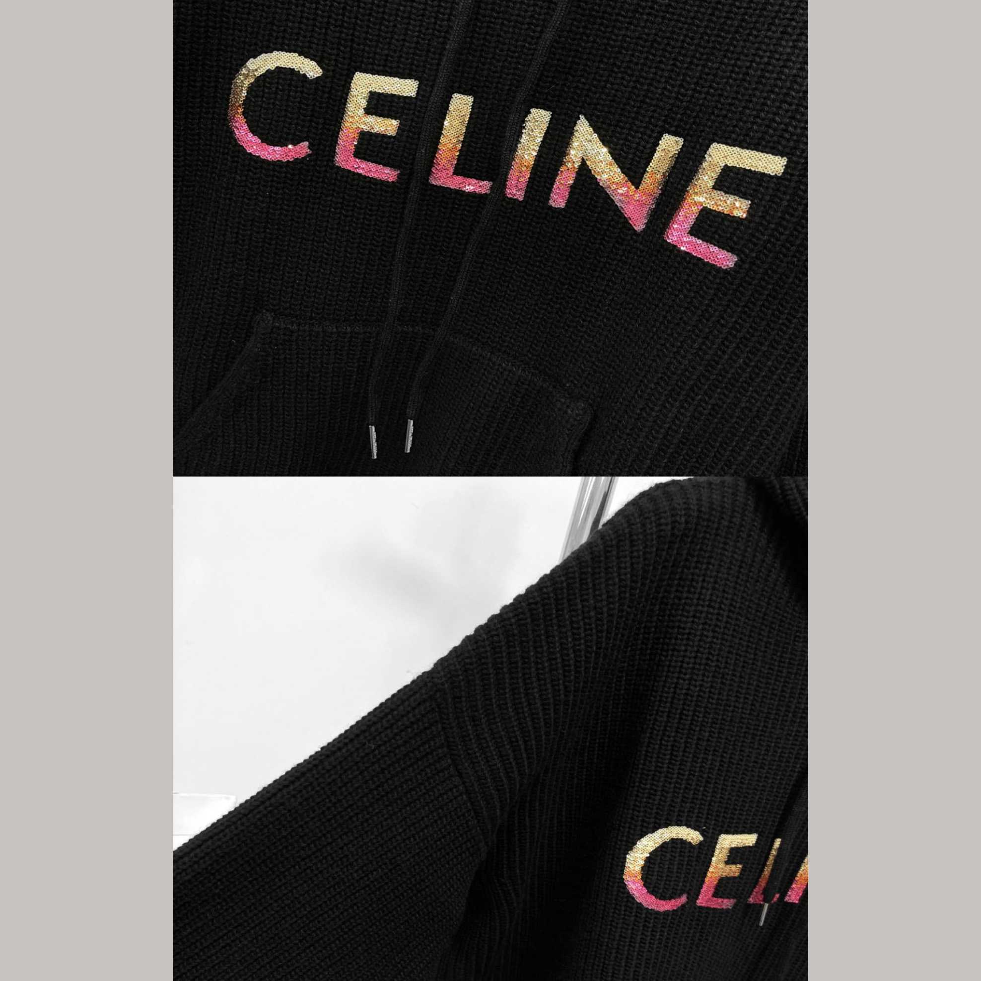 Celine Sequin-Embellished Ribbed Wool Hoodie - DesignerGu