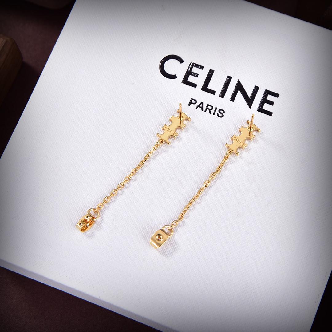 Celine Triomphe Chain Earrings In Brass With Gold Finish - DesignerGu