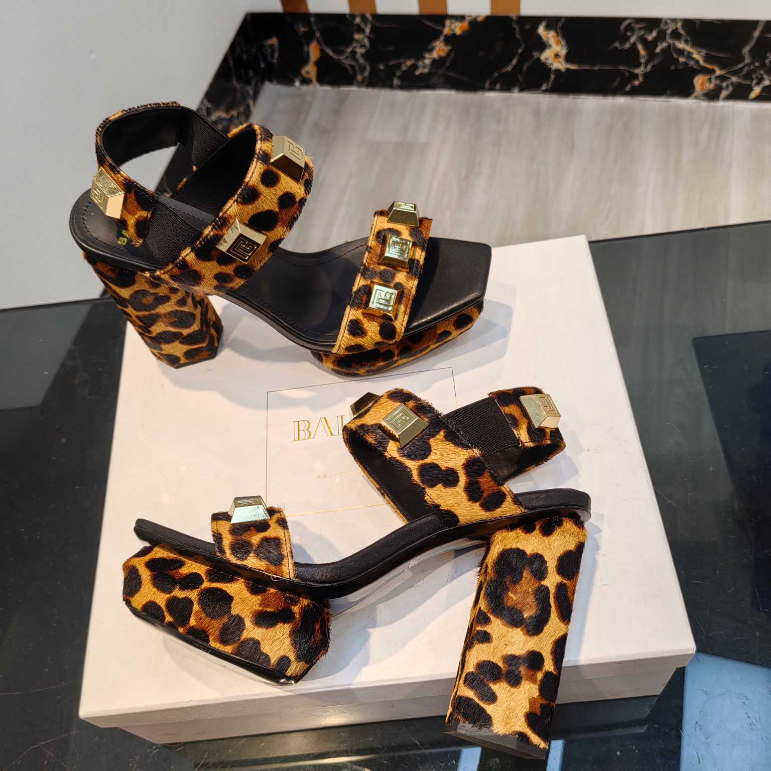 Balmain Ava Leopard-print Platform Sandals - DesignerGu