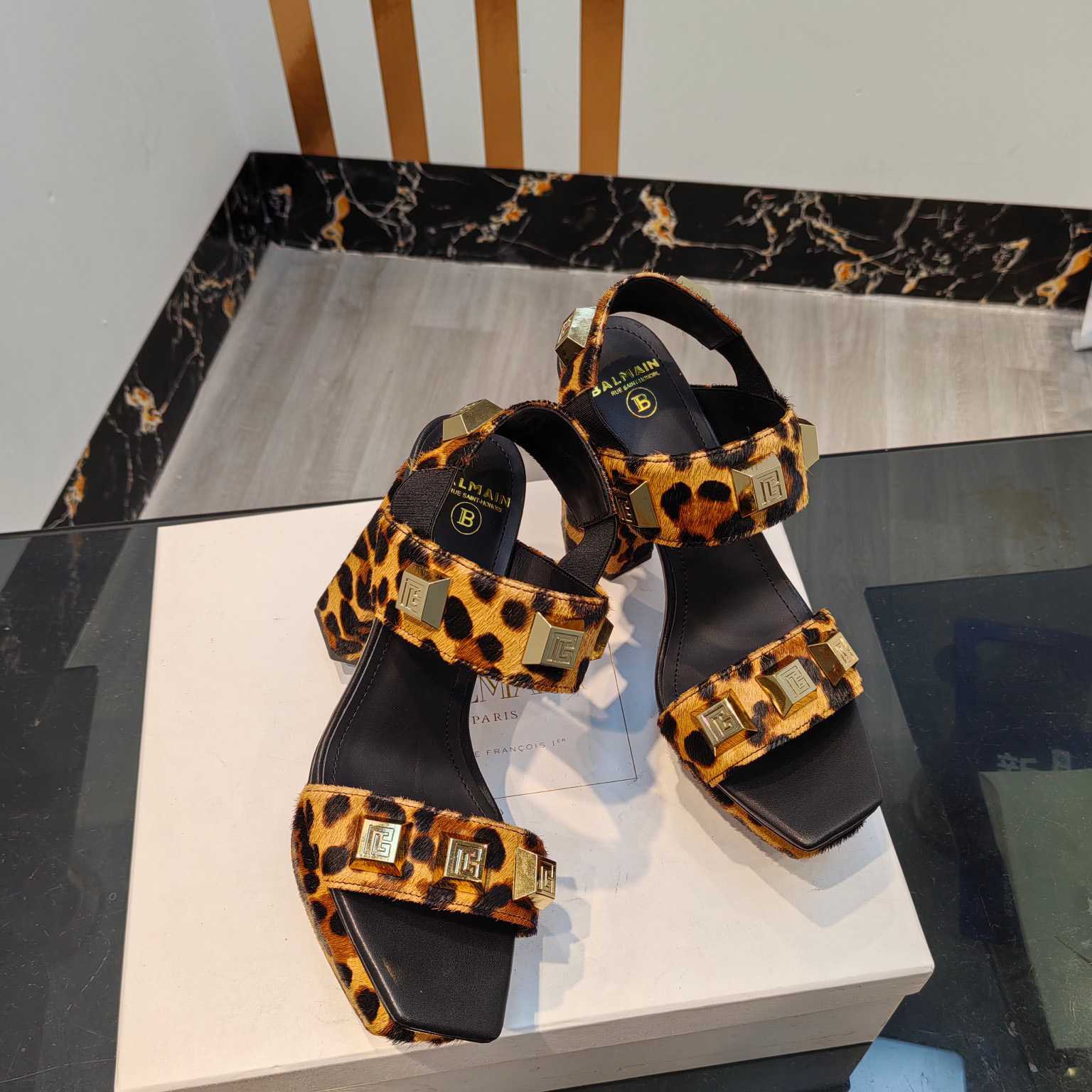 Balmain Ava Leopard-print Platform Sandals - DesignerGu