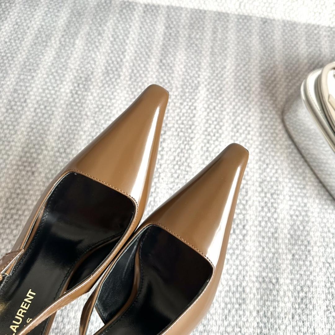 Saint Laurent Lee Slingback Pumps In Glazed Leather - DesignerGu