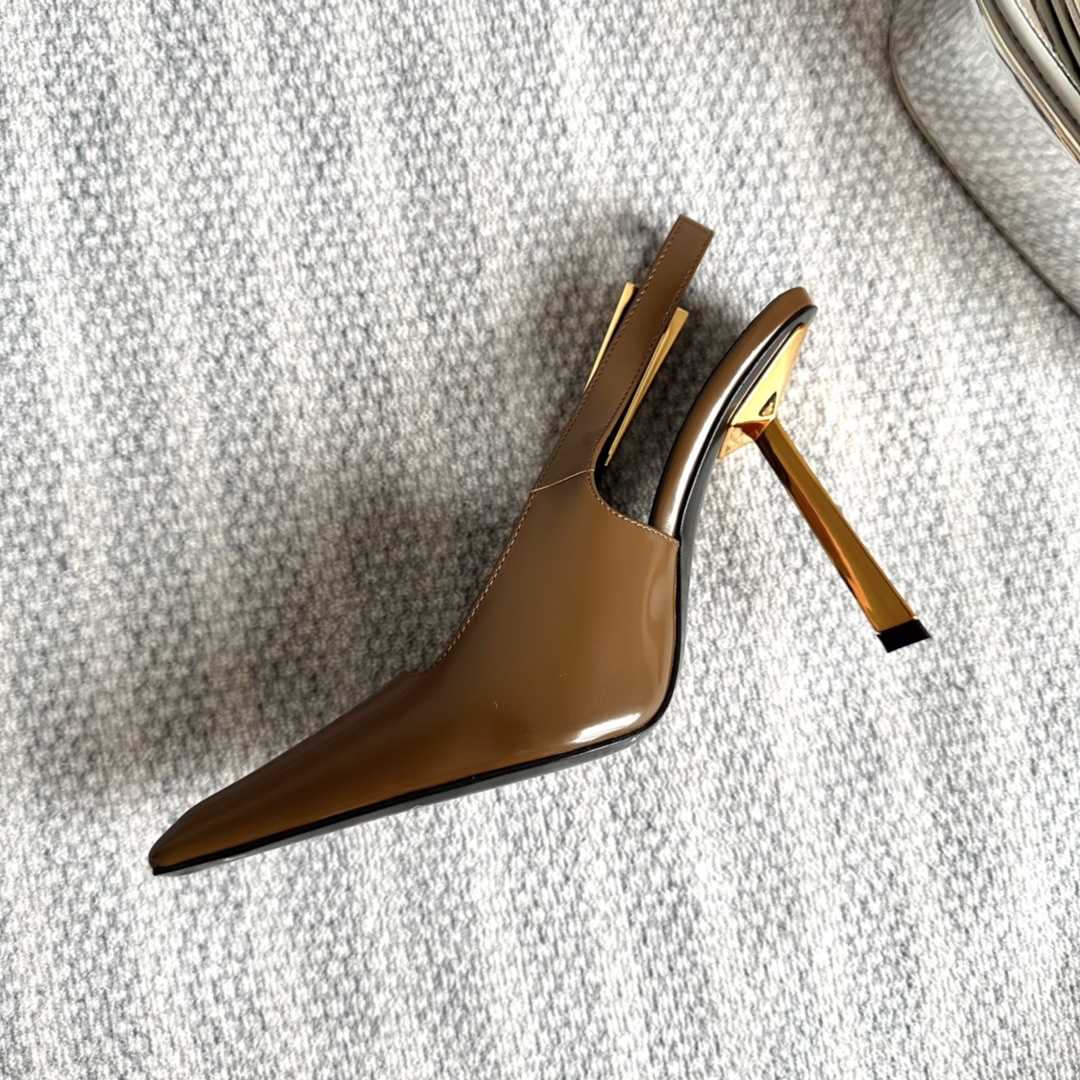 Saint Laurent Lee Slingback Pumps In Glazed Leather - DesignerGu