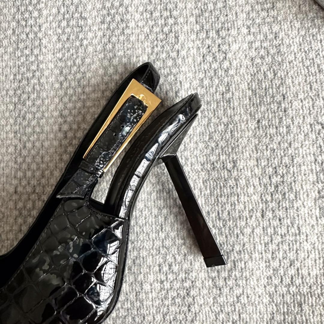 Saint Laurent Lee Slingback Pumps In Crocodile-embossed Leather   - DesignerGu