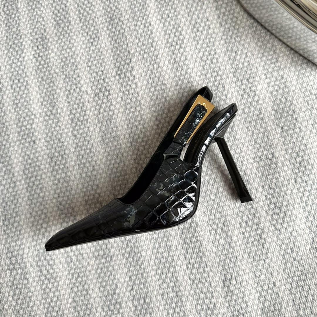 Saint Laurent Lee Slingback Pumps In Crocodile-embossed Leather   - DesignerGu